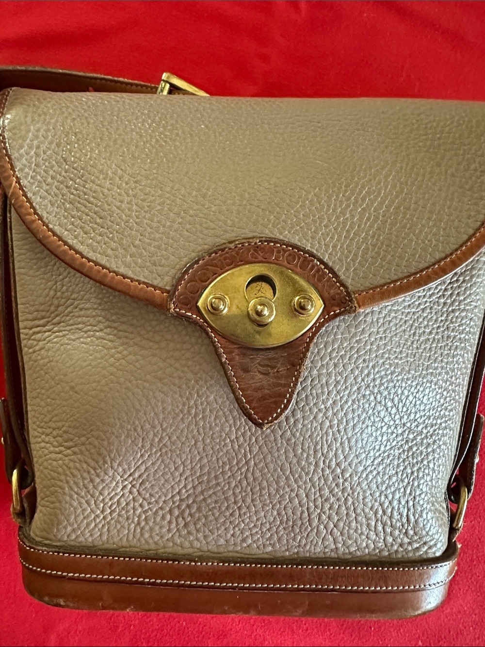 Vintage Dooney & Bourke Classic Two-Tone Leather Crossbody Bag in Taupe & Brown
